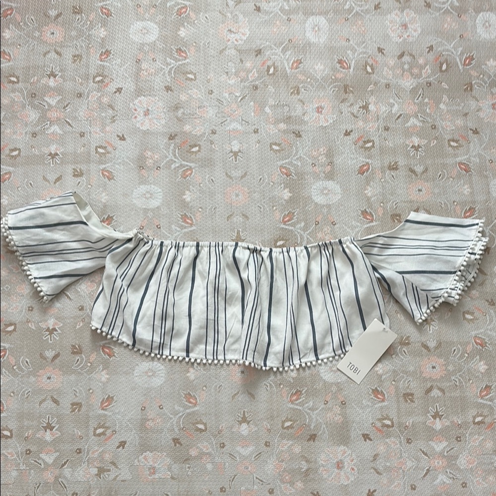 Tobi Women's Striped Off-Shoulder Crop Top NWT Size XS